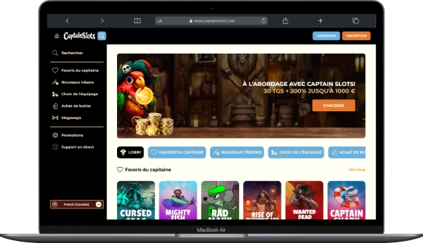 Interface CaptainSlots Casino version ordinateur