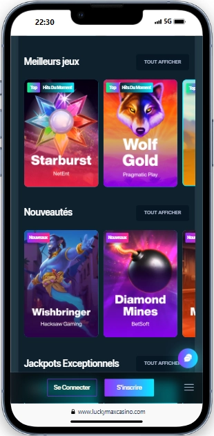 Interface mobile LuckyMax Casino iPhone 13 Pro