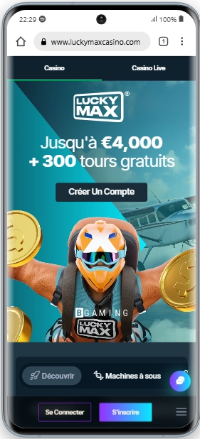Interface mobile LuckyMax Casino samsung galaxy