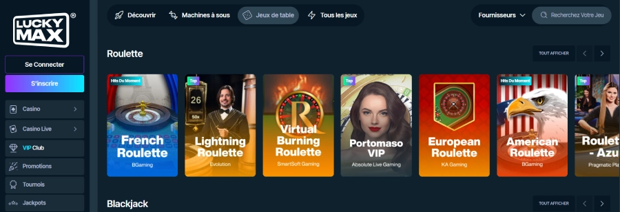 Jeux de table sur LuckyMax Casino
