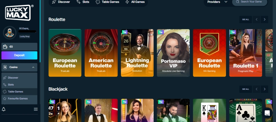 Jeux de table sur LuckyMax