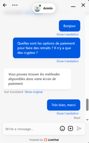 Live chat sur LuckyMax Casino