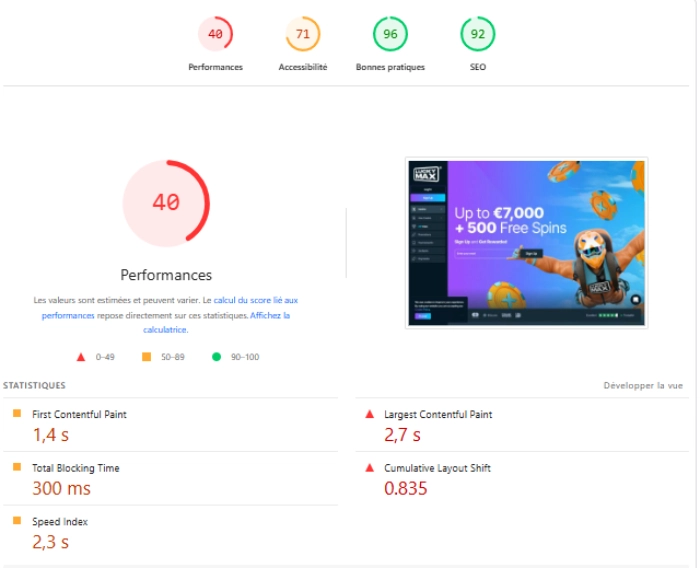 Performance LuckyMax sur ordinateur