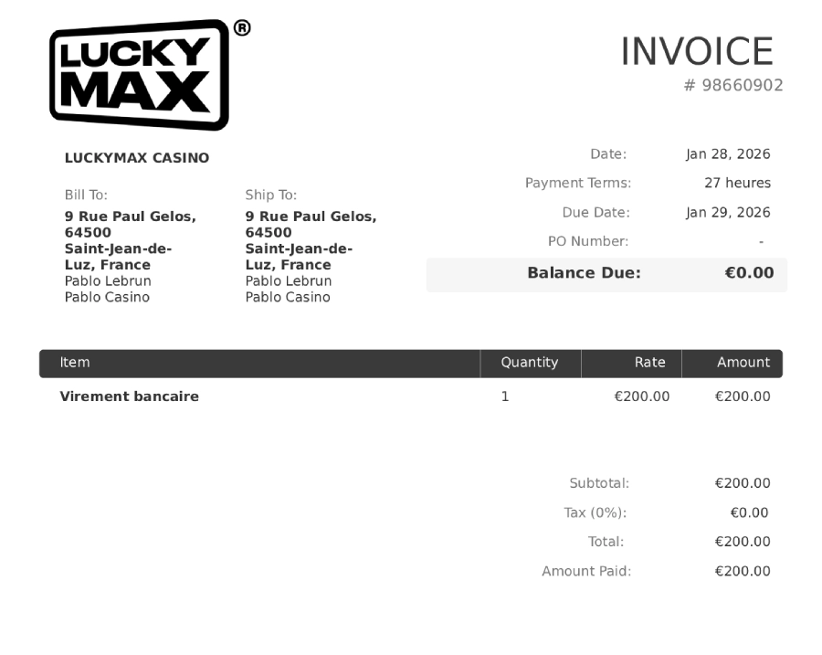 Preuve de retrait sur LuckyMax
