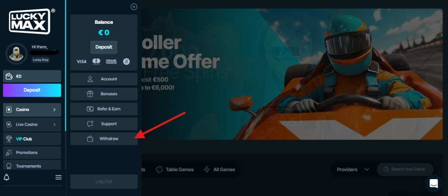 Retrait sur LuckyMax étape2