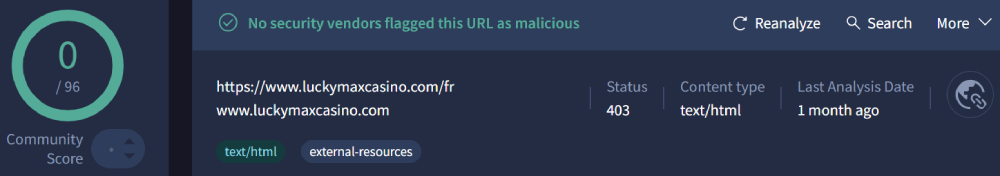 Test de sécurité de LuckyMax Casino