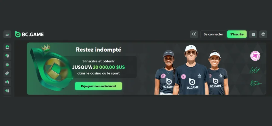Capture d'écran de l'accueil de BC Game