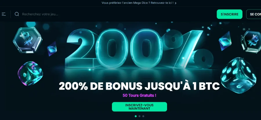 Capture d'écran de l'accueil de Mega Dice