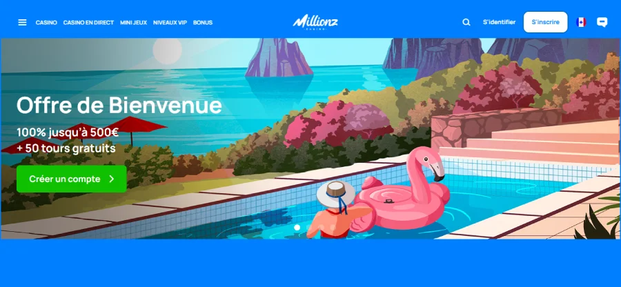 Capture d'écran de l'accueil de Millionz Casino