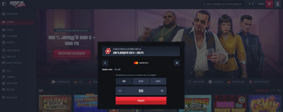 Faire un dépôt sur Mafia Casino étape 3