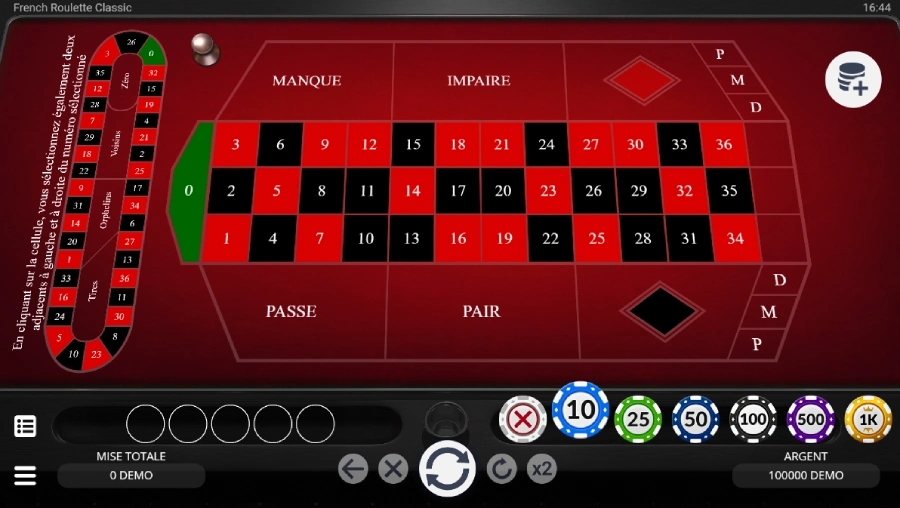 Capture d'écran de la French Roulette sur SpinMama