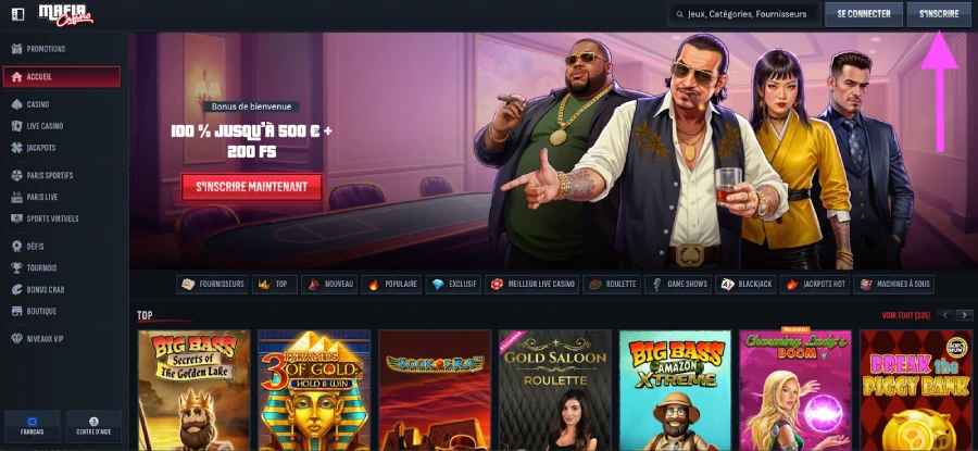 Inscription étape 1 Mafia Casino