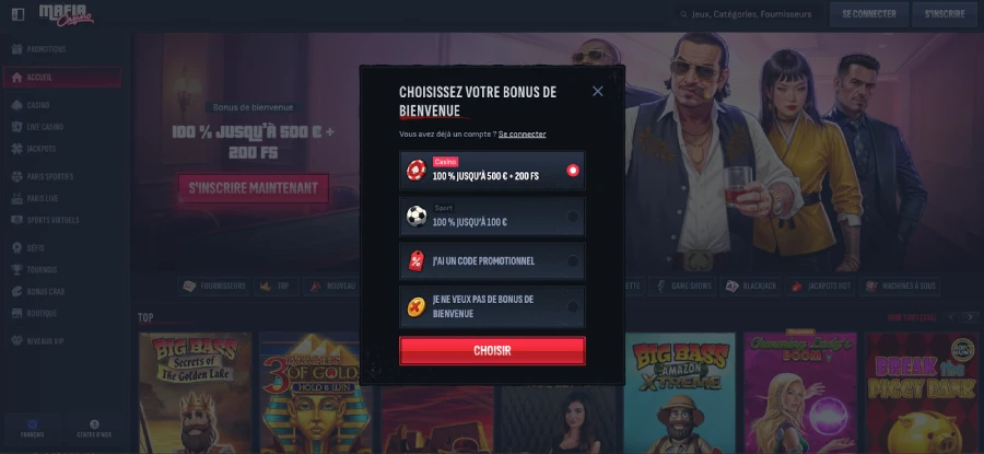 Inscription étape 2 Mafia Casino