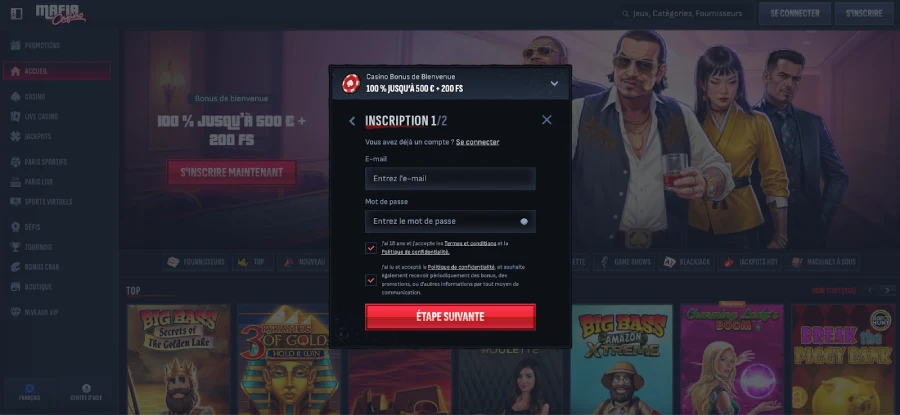 Inscription étape 3 Mafia Casino