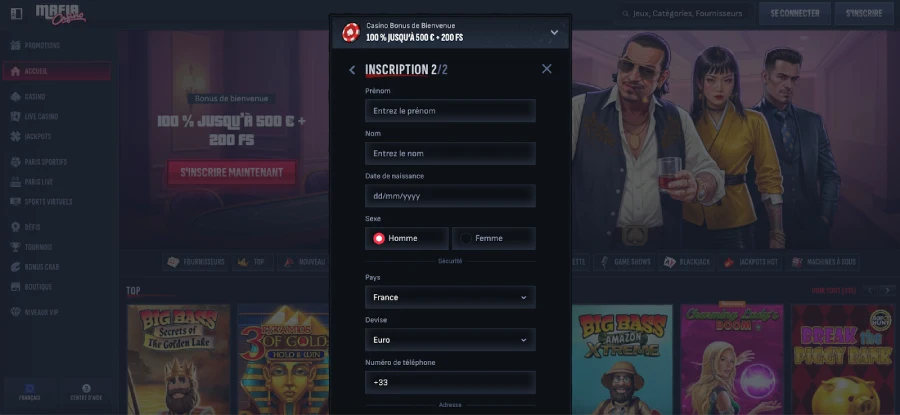 Inscription étape 4 Mafia Casino