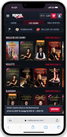 Interface de Mafia Casino sur mobile