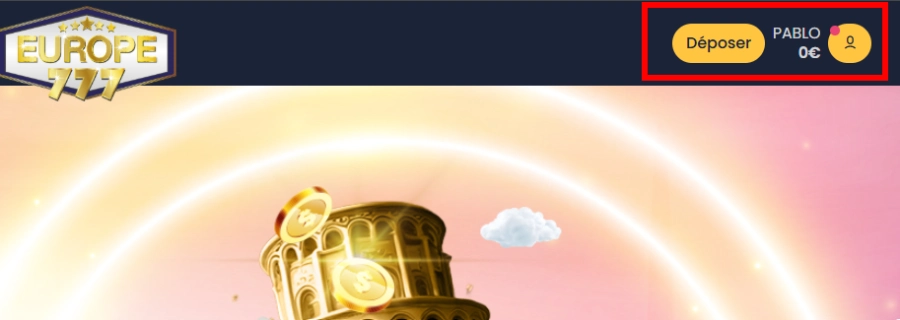 Faire un retrait sur Europe777 étape 1