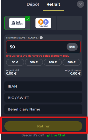 Faire un dépôt sur FelixSpin étape 3
