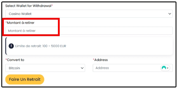 Faire un retrait sur Europe777 étape 4