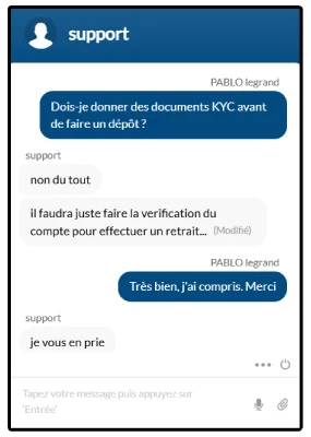 Echange avec le service client Europe777