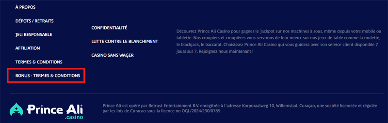 conditions de retrait liées au bonus prince ali