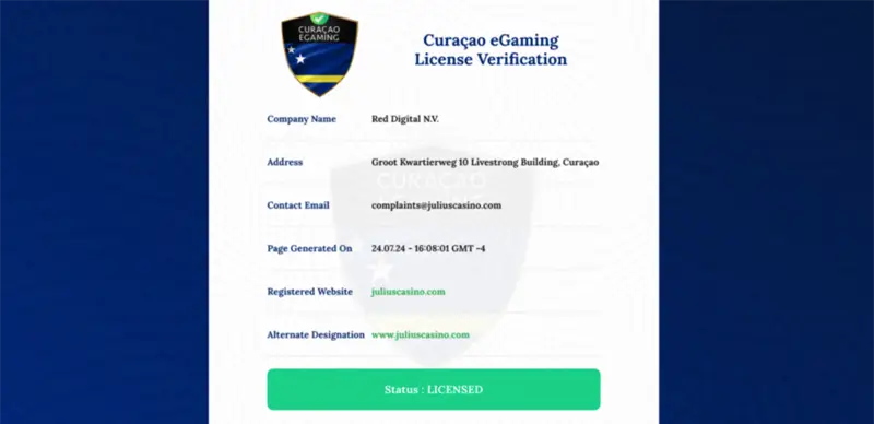curaçao license julius casino