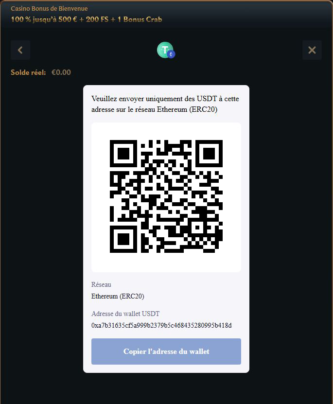 dépôt 4 bis confirmer le dépôt crypto talismania casino