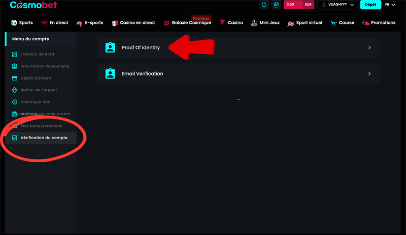 étape 1 retrait cosmobet paris sportifs étrangers