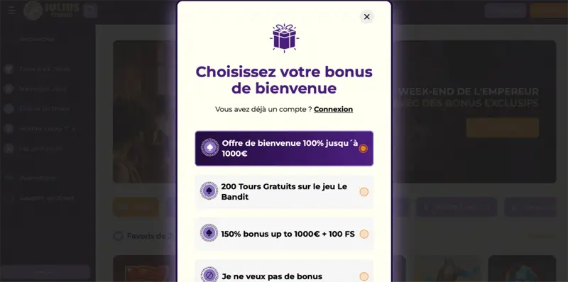 étape 2 inscription julius casino