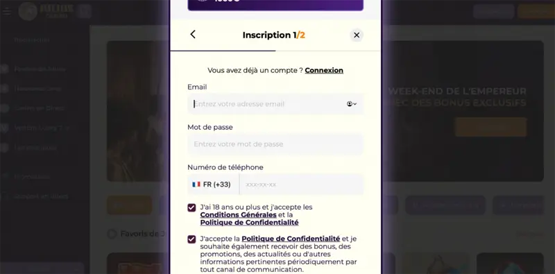 étape 3 inscription julius casino