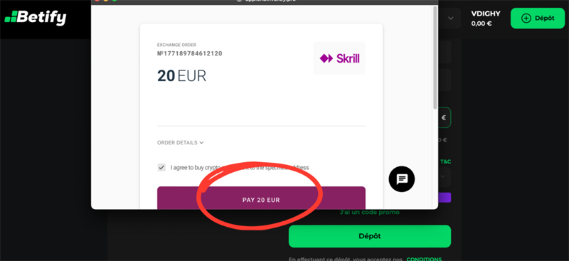étape 4 déposer betify paris sportifs étrangers