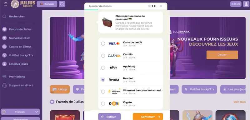 étape 4 retrait julius casino