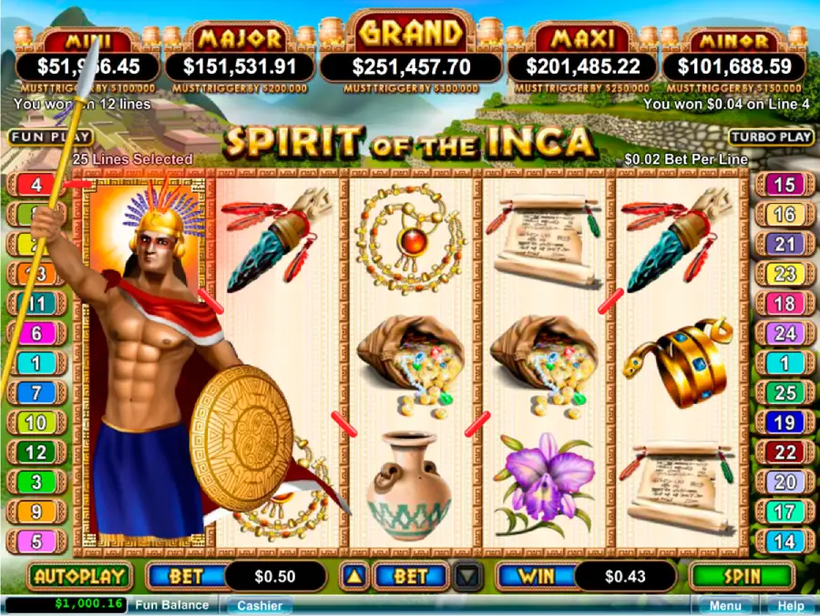interface de spirit of the inca