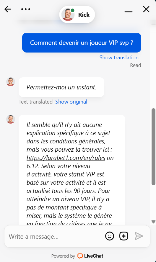 service client larabet