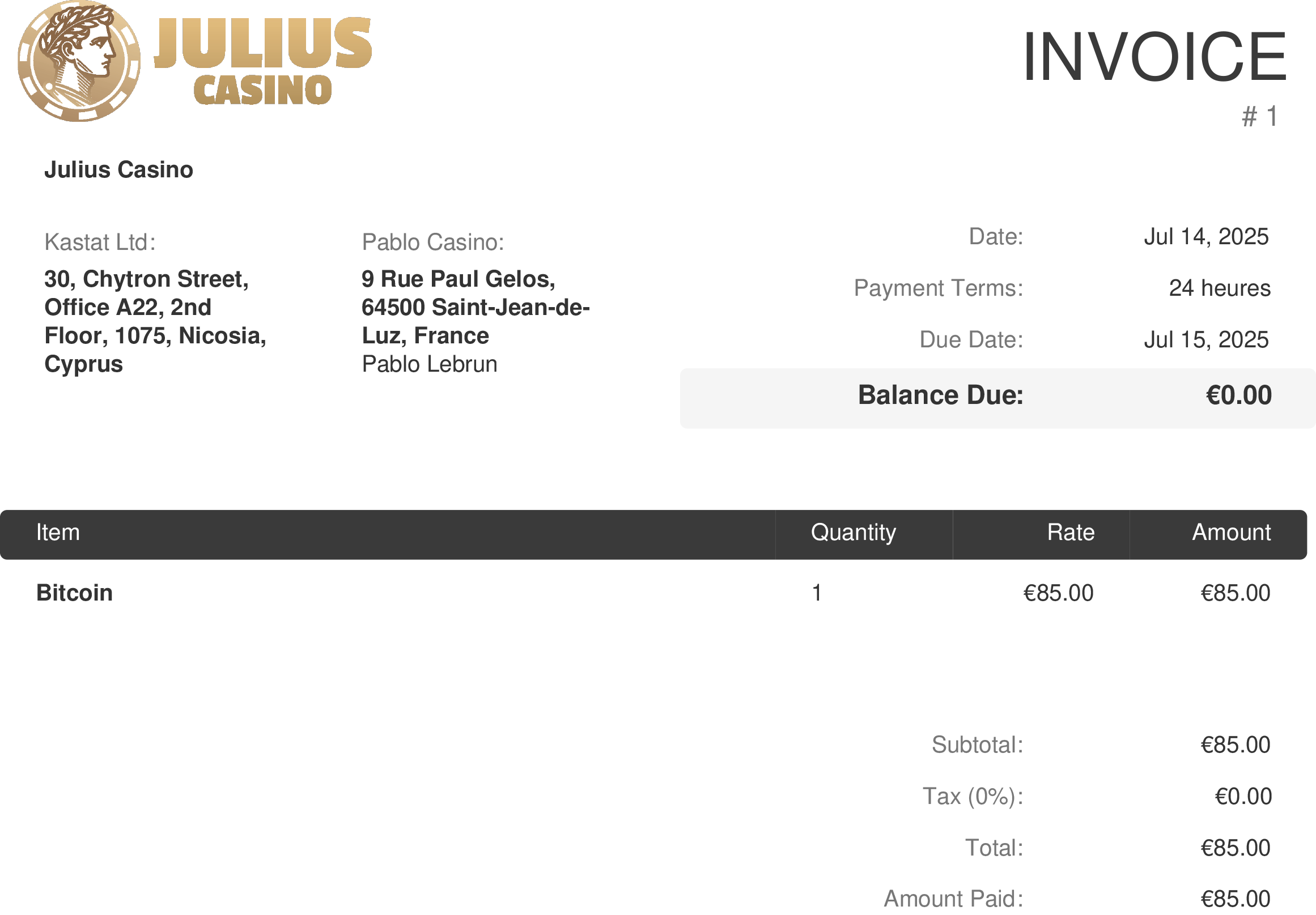 test de retrait sur julius casino