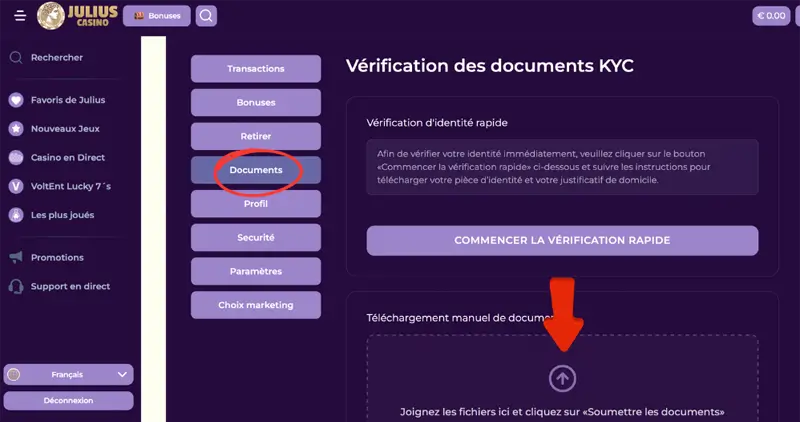 vérification kyc julius casino