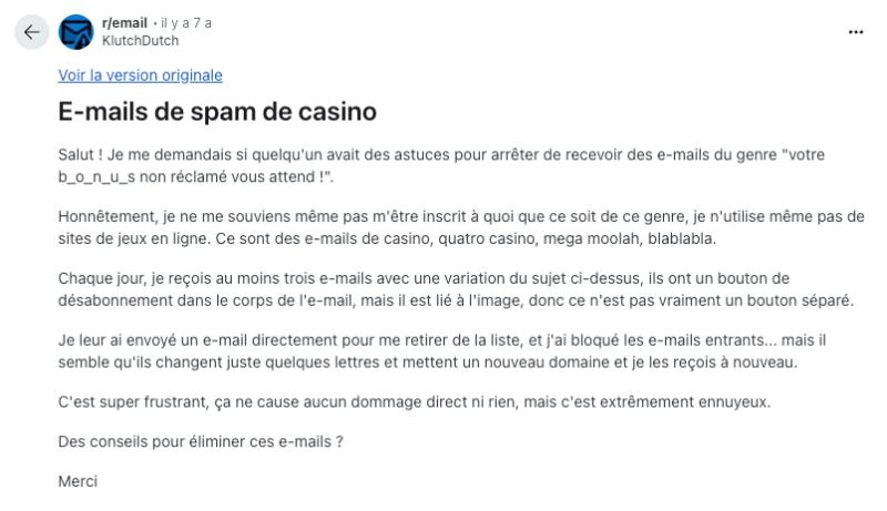 Email de spam de casino