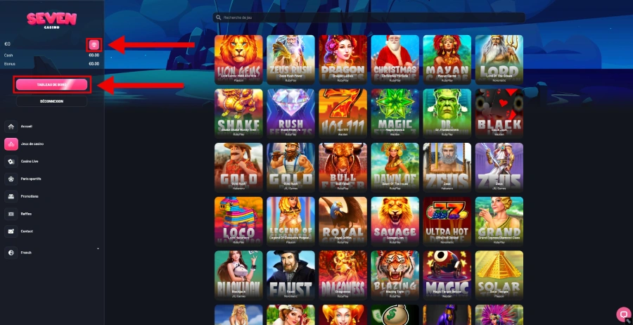 Faire un dépôt sur Seven Casino étape2