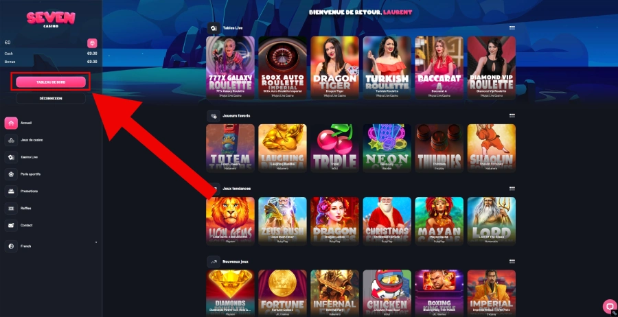 Faire un retrait sur Seven Casino étape1