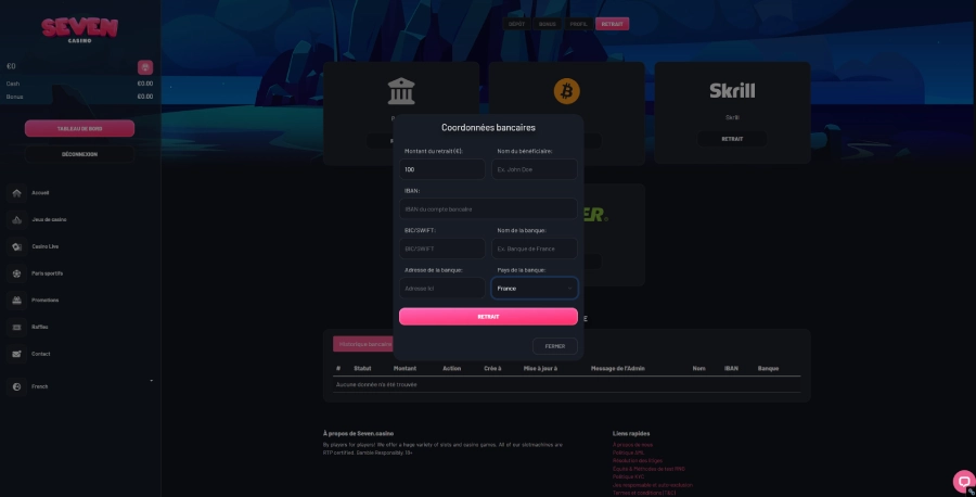 Faire un retrait sur Seven Casino étape4