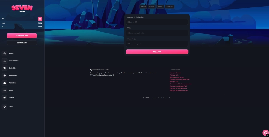 Inscription sur Seven Casino étape2
