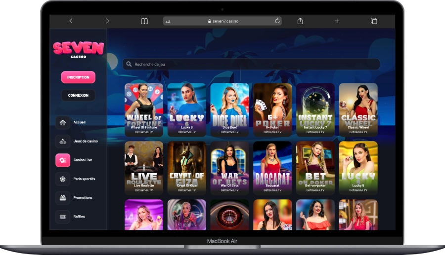 Interface Seven Casino sur ordinateur