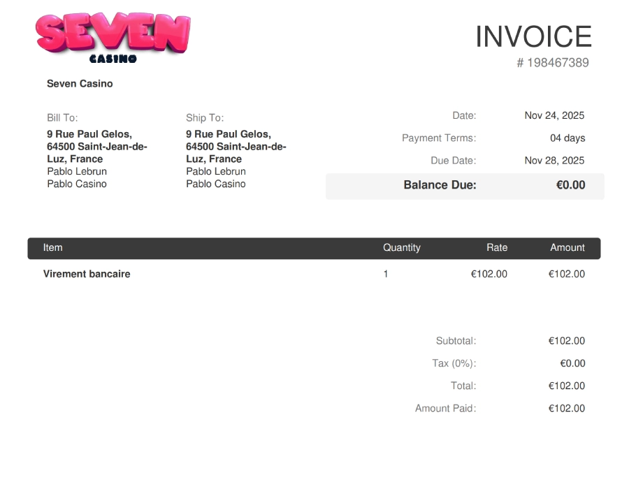 Preuve de retrait sur Seven Casino