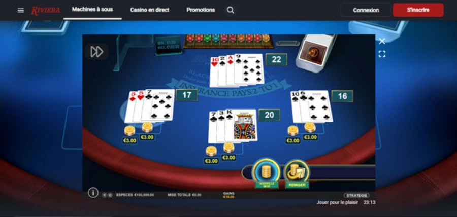 capture d'écran american blackjack riviera casino