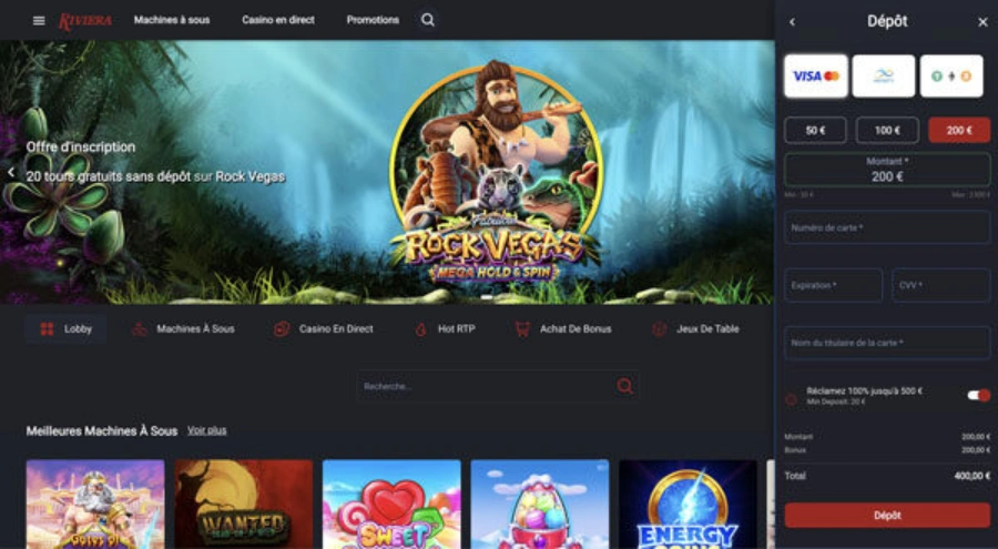 capture d'écran dépôt riviera casino