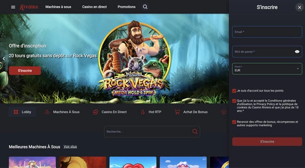 capture d'écran inscription riviera casino étape 2