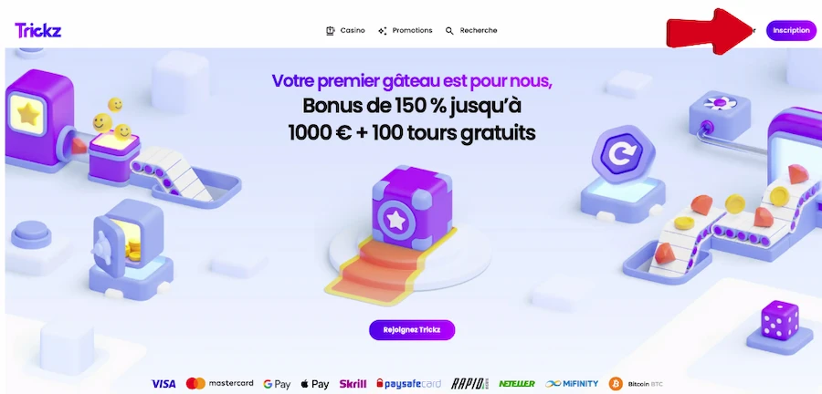 inscription sur Trickz Casino étape 1