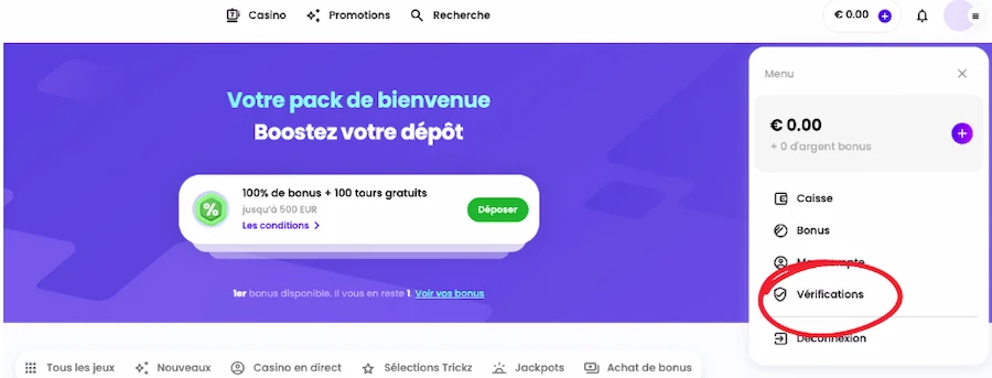 inscription sur Trickz Casino étape 3