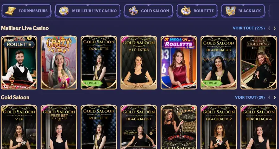 Capture d'écran du live casino sur DivaSpin