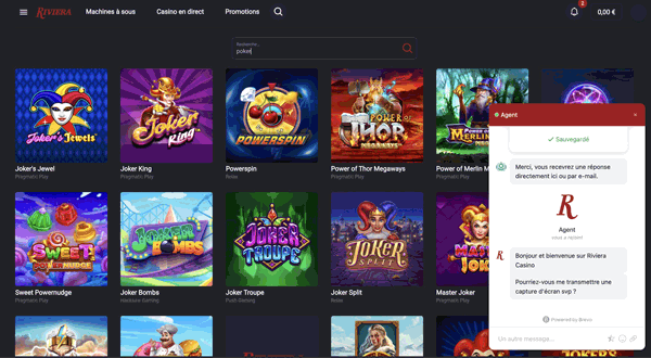capture d'écran live chat riviera casino